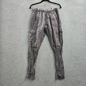 Nicole Miller Women Pants XS Gray Linen Cargo Jogger Button‎ 27" Inseam Outdoor